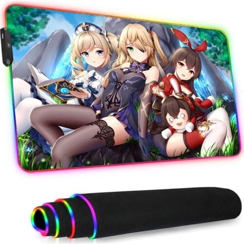 Genshin Impact Mat God of War Led Mousepad Rgb Anime Tattoo Magic BattleTiger Gaming Bj Alex Dedales Gamer Luminous Rug Longteng