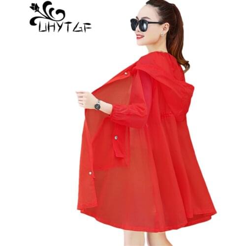 UHYTGF 3XL Plus Size Sun-Proof Clothing Long-Sleeved Hooded Thin Jacket Women Outdoor Anti-UV Breathable Summer Coat Female 1572