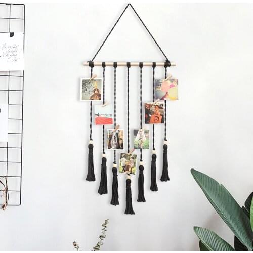 Hanging Photo DISPLAY Fringe Macrame Wall Hanging Pictures with 20 Wooden Clips Nordic Home Boho Decor Wall Tapestry