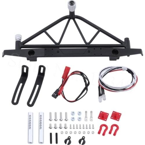 Rear Bumper with Spare Tire Carrier Rack & D-Ring Tow Shackles & LED Tail Lights Set for Axial SCX10 90046 1/10 RC Crawler car