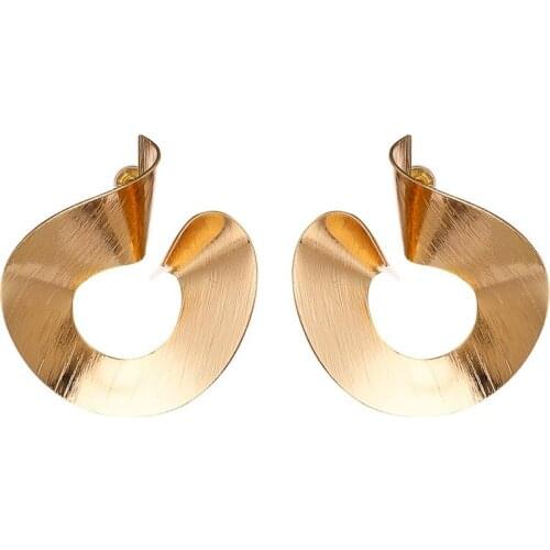 EK2170 European Brand Punk Fashion Irregular Big Spiral Twist Metal Drawing Earrings For Women Statement Gold Color Drop Earring