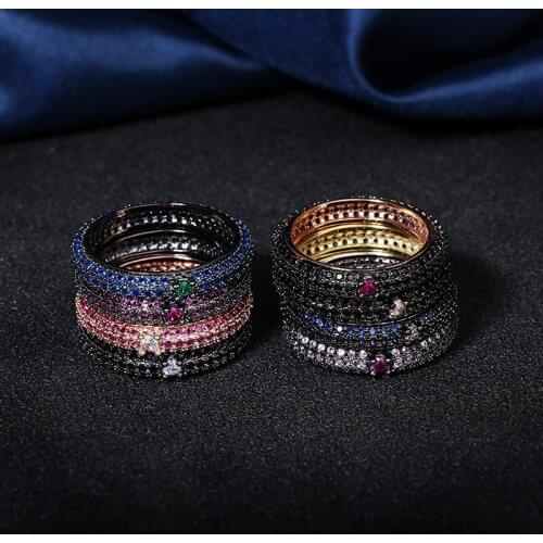 Inspired design multi-color round flat ring full of diamonds luxury and exquisite ladies party anniversary silver jewelry