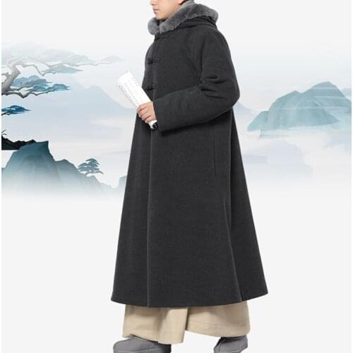 Winter warm lay meditation cloak zen monks uniforms shaolin monk robe cape Buddhist kung fu clothing blue/coffee/red/grey
