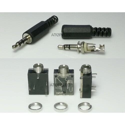 10 sets 3.5mm Stereo Headphone 3pin Male Plug + 5pin Female Socket Jack with Nut PCB Panel Mount