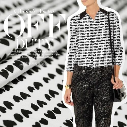 110cm wide black hearts shape print silk crepe-de-chine fabric for dress shirt patchwork 12