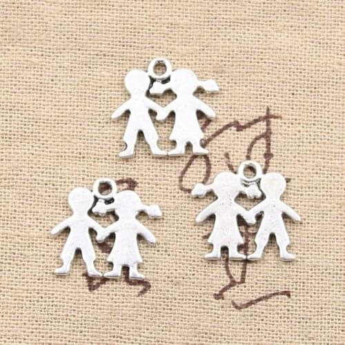 15pcs Charms Boy Girl Lover 16x17mm Antique Tibetan Bronze Silver Color Pendant Findings DIY Vintage Choker Handmade Jewelry