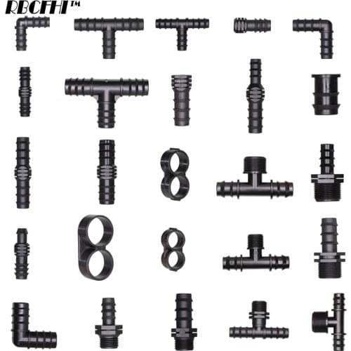 16 20 25MM Barbed Elbow Tee End Plug Drip Tubing Water Connectors Adapter 1/2 3/4'' Male Thread Fittings Garden Coupling Adaptor