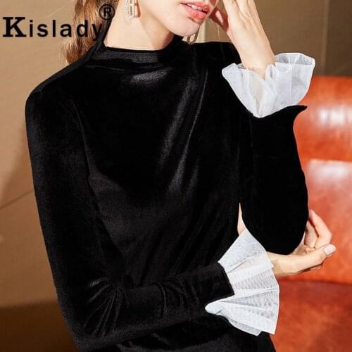 2020 Spring Fall Womens Long Flare Sleeve Turtleneck Gothic Shirt OL Plus Size Shirt Korean Sexy Harajuku Fashion Clothes