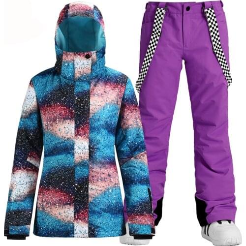 2021 Brand Fashion Womens Snow Suit Wear Snowboarding Clothing Waterproof Costumes Winter Outdoor Suit Ski Jacket + Pant Female