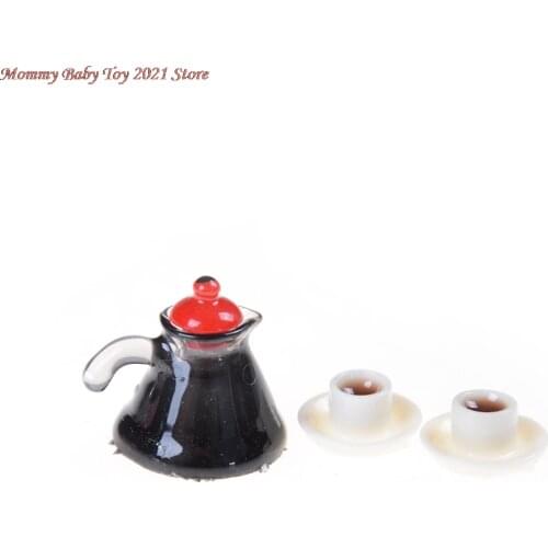 3 pcs/ Set Coffee Pot Cup and Saucer Dollhouse Miniature 1xcoffee pot 2xcoffee cup and saucer Kitchen Pretend Play Toys