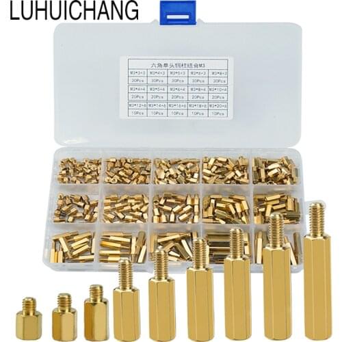 300pcs/set M3 Male Female Hex Brass Standoff Spacer Assortment Kit hexagon gold pcb standoff Pillar motherboard standoff