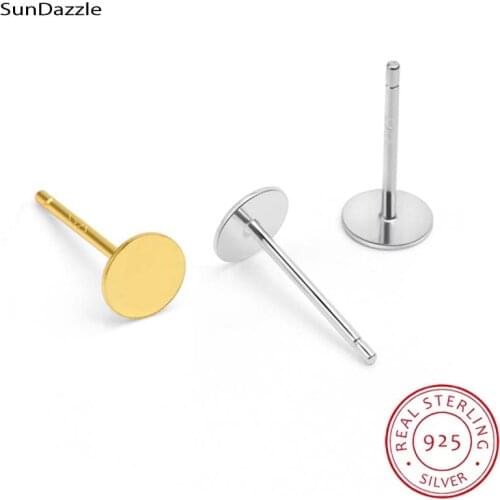 8pcs Real Pure Solid 925 Sterling Silver Earring Studs Needle Post Flat Round Pad Pins Gold 3~8mm Settings DIY Jewelry Making