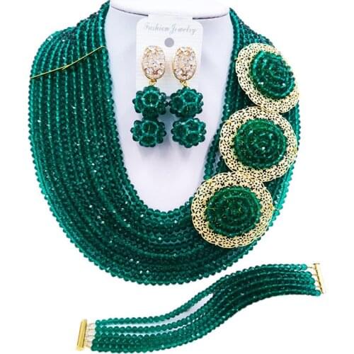 ACZUV Army Green Nigerian Wedding African Beads Jewelry Set Crystal 10C-3PH002