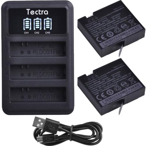 2PCS Original Mijia 4k Battery for xiaomi mijia+LED 3Slots USB Charger for Sport Xiao mi Mi Jia Action Mini Cameras Battery