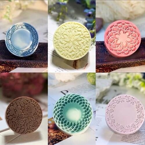 PRZY Flowers Round Pattern Carving Baking Mold Silicone Handmade Soap Making Molds Chocolate Candle Candy Mold Cake Clay Resin