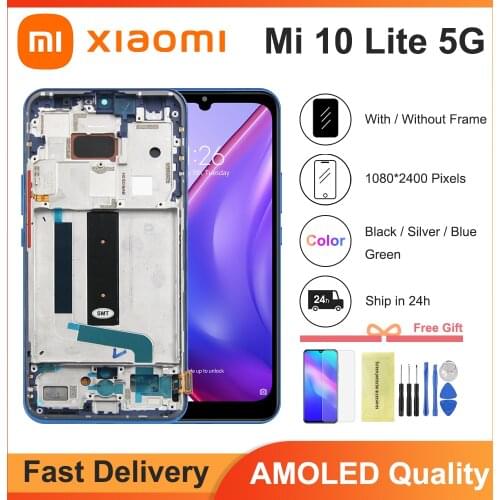 Super AMOLED Screen For Xiaomi MI 10 Lite 5G Display Fingerprint Function 10 Touch Screen Replacement For MI10 Lite 5G Global