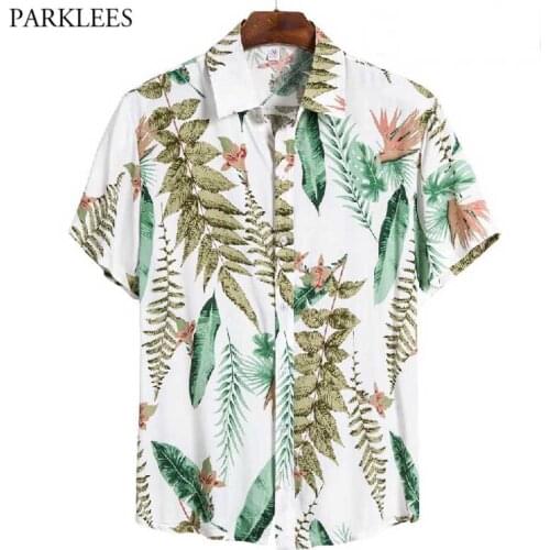 Funky Hawaiian Beach Shirt Men 2021 Summer Short Sleeve Floral Tropical Aloha Shirts Casual Button Down Holiday Party Chemise