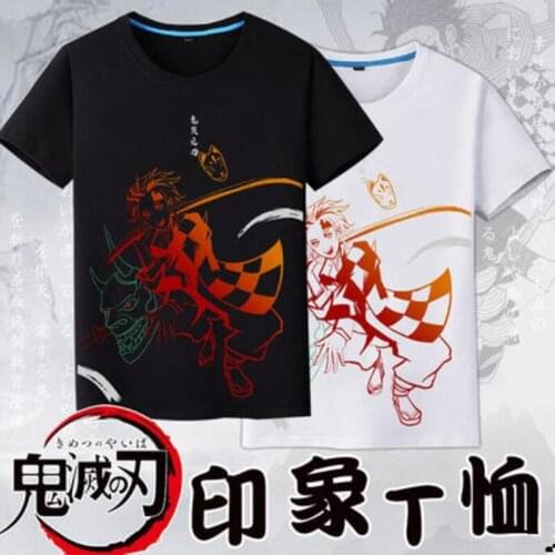 Demon Slayer: Kimetsu no Yaiba Summer Tops Man T-Shirt Anime Kamado Tanjirou Cosplay ins Short Sleeve Black White Shirts
