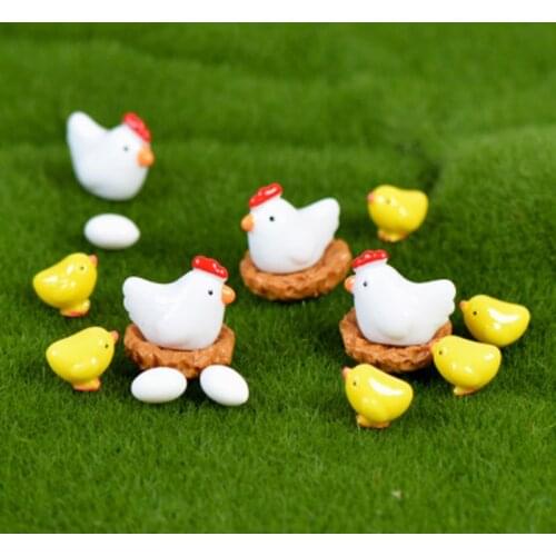 ZOCDOU 10 Pieces Hen Chicken Chick Egg Nest Small Statue Figurine Micro Crafts Ornament Miniatures DIY Home Farm Garden Decor