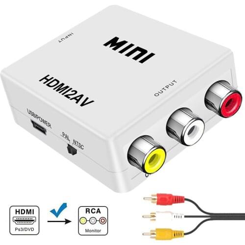 HDMI to AV 3RCA Adapter HD Video Composite Converter Box HD to RCA AV/CVSB L/R Video 1080P Support NTSC PAL Output