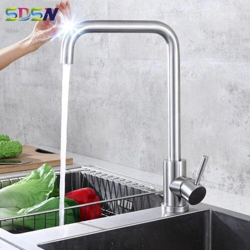 Cold Kitchen Faucets SDSN Smart Touch Kitchen Faucet Stainless Steel Kitchen Mixer Tap Single Handle Sensor Kitchen Faucets