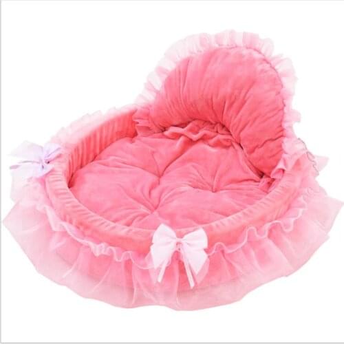 Pet Nest Mat With Super Soft Short Fleece Dog Sofa Dog Supplies Pet Bedding Soft Pink Winter Lace Cute Plush Lovely Puppy House