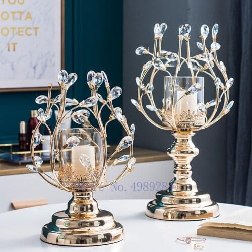 Creative metal Gold Candlestick Candle holder Crystal Pendant Modern home Decorative ornaments Desktop decorations accessories