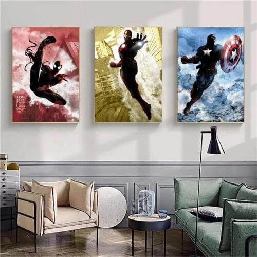 Marvel Avengers Canvas Painting HD Print Posters Family Living Room Decoration Black and White Wall Decoration Childrens Gifts