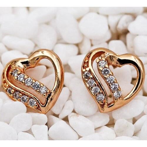 Trendy Gold Plated Copper Heart Stud Earrings For Women Fashion Jewelry Accessories Wedding Anniversary Birthday Gift