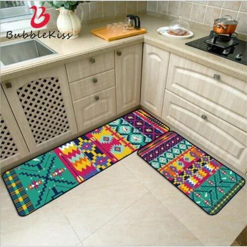 Bubble Kiss Fashion Ethnic Style Green Bohemian Geometric Line Kitchen Mat Entry Mat Mat Bedroom Bedside Floor Mats Area Rugs