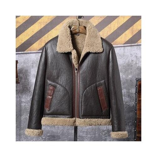 Shearling Coat Mens Black B3 Bomber Jacket Short Leather Jacket 2019 New Mens Winter Coats Fur Jacket