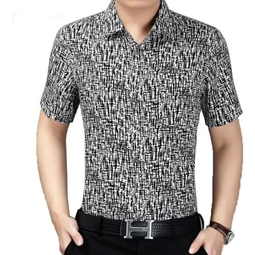 AYUSNUE 100% Silk Summer Shirt Men Short Sleeve Mens Shirts Casual Slim Fit Clothes Shirts Man 2019 Camisa Masculina KJ1941