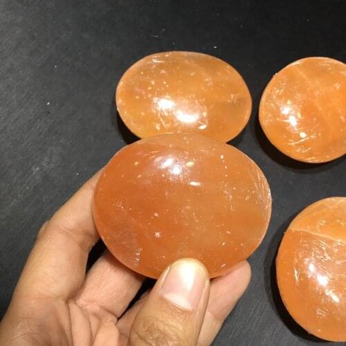 Natural Orange Selenite Worry Stone Polished Gypsum Crystal Palm Healing Stone