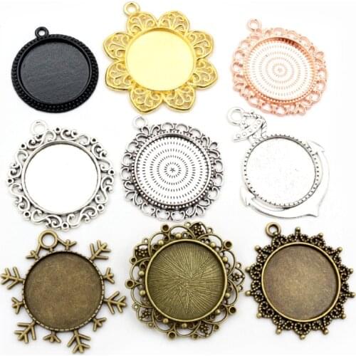 New Fashion 5pcs 25mm Inner Size Antique Silver Plated 5 Colors Pierced Style Cabochon Base Setting Charms Pendant
