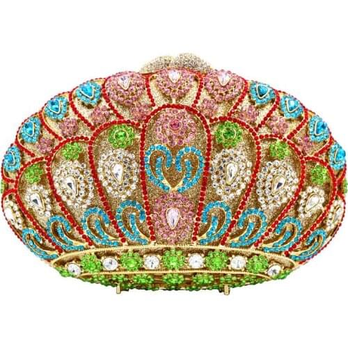 New Colorful Tote Bags for Women Crown Lnlay Crystal Clutches Evening Bags Clutch bag A506