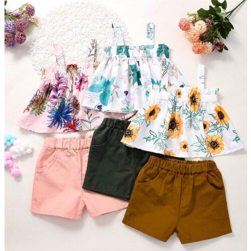 Toddler Baby Girl Clothes Sleeveless Floral Straps Top+ Shorts Summer Outfits Set