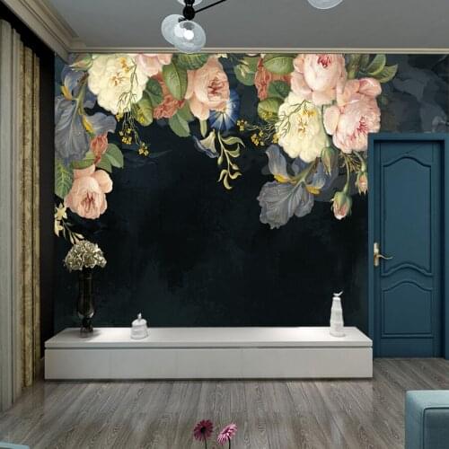 Custom Photo 3D Mural Wallpaper Modern Floral Black Background Wall Papers for Living Room Sofa Bedroom Home Decor Contact Paper