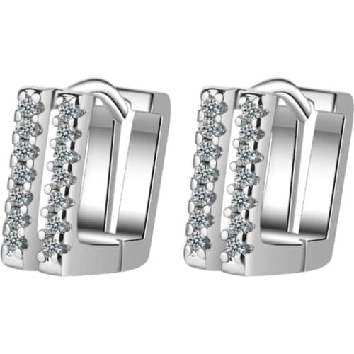 Personality simple and versatile double row crystal geometry short paragraph female models silver plated ear rings YE057