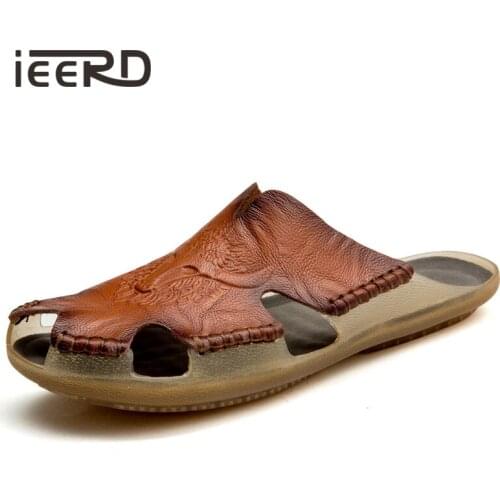 Soft Leather Sandals Men flip flops Sandalias Men Summer Shoes Comfort Leather Beach Sandals Hollow Men Shoes Foot Wear