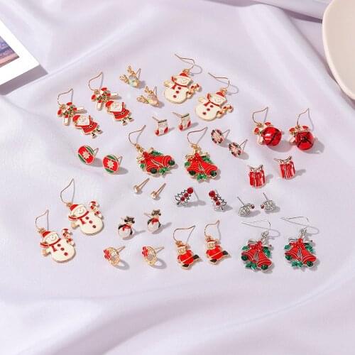 3Pcs/Set Christmas Dangle Earrings For Women Girl Cute Santa Claus Snowman Bells Studs Earring Christmas Gift 2021 Trend Jewelry