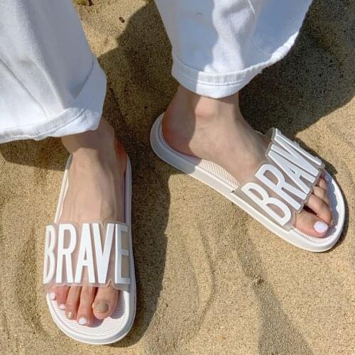2021 Transparent PVC Thickened Letter Sandals Slides White Slippers Summer Open Toe Beach Shoes Non-slip Platform Flip Flops
