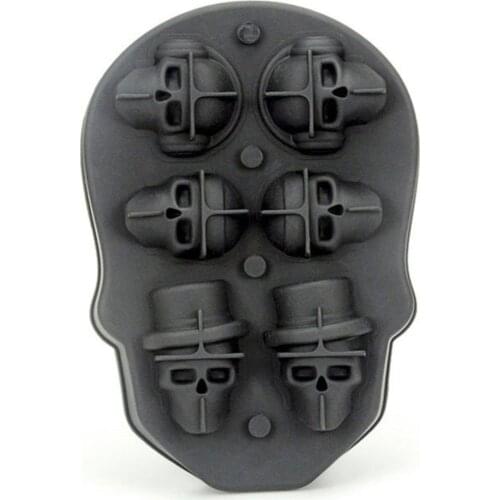 6 Hole Silicone DIY Ice Mold 3D Skull Shape Tray Ice Cube Maker Chocolate Candy Mould Home Bar Party Whiskey Wine Ice Tools