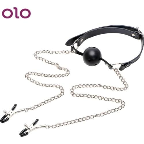 OLO Sex Toys for Women Men Couple Adult Games Open Mouth Ball Gag Nipple Stimulator with Nipple Clamp Oral Fixation