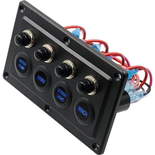 LED Car Touch Illuminated Switch Panel 12V 24V 4 Gang Pre Wired Slim Touch Screen Circuit Breaker for Auto RV Marine Boat Yacht