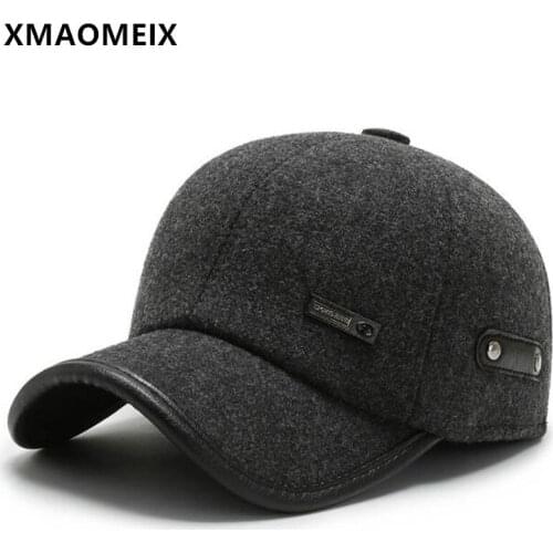 XMAOMEIX Winter Mens Warm Earmuff Cap Thick Baseball Caps Thermal Ear Protection Cold Proof Sports Cap Adjustable Size Dad Hat