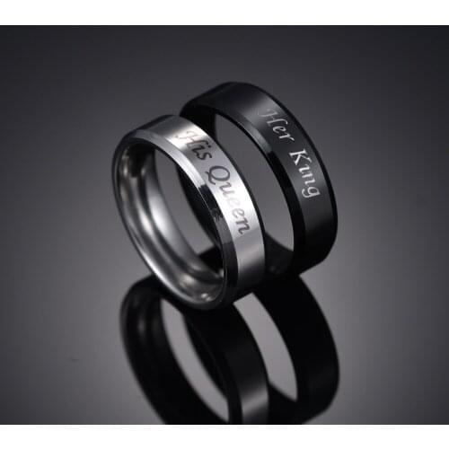 Jewelry Wholesale Party Gifts His Queen Her King DIY Engraving Couple Rings Romantic Engagement Wedding Ring For Women Men