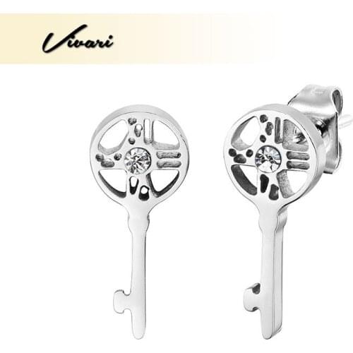 Vivari Fashion New Brand Original ERS063S Earrings Earrings For Women Silver Plated Key Pattern Girl Stainess Steel