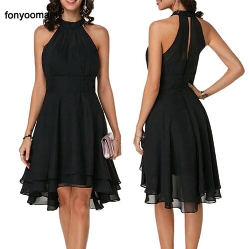 5XL Large Size Women Fashion Halter Beach Dress Sleeveless Retro Casual Dress Back Zipper Ruffled Hem Summer Party Dresses