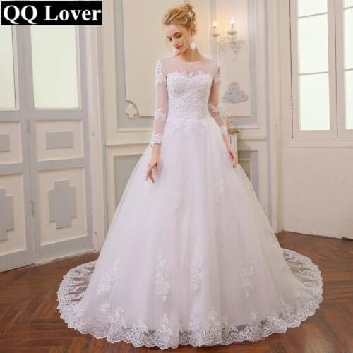 QQ Lover New Arabic Dubai Wedding Dress Long Sleeves Lace Big Train Vestido De Noiva Wedding Gown