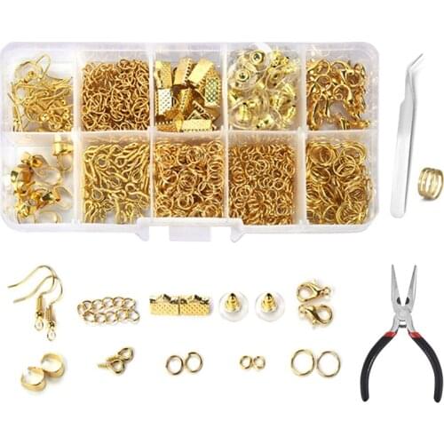 1Box DIY Jewelry Findings Accessories Tools Kit Open Jump Rings Earring Hook Lobster Clasp Necklace Bracelet Making Supplies Set
